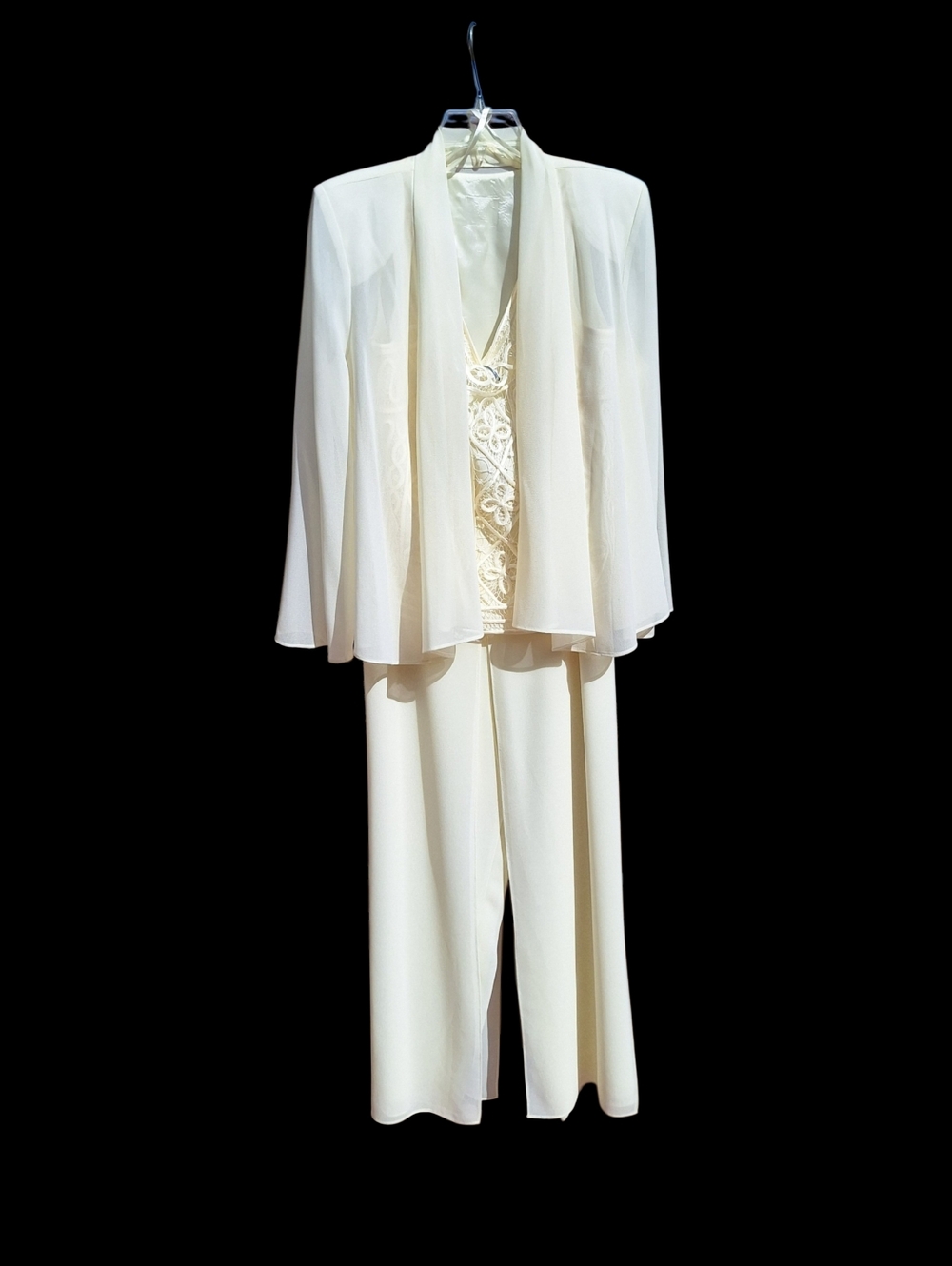 R&M Richards Ivory Chiffon Pantsuit 3 Piece Mother of Bride Lace Evening 12P